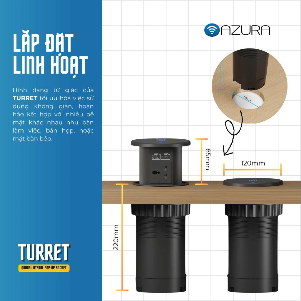 Ổ cắm âm bàn Turret- Pop Up Socket AUS-POP06