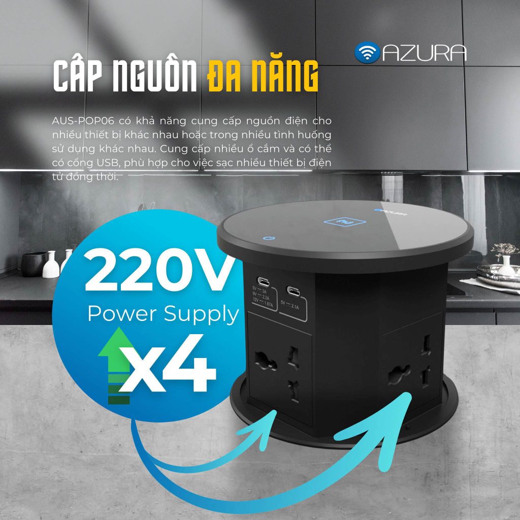 Ổ cắm âm bàn Turret- Pop Up Socket AUS-POP06