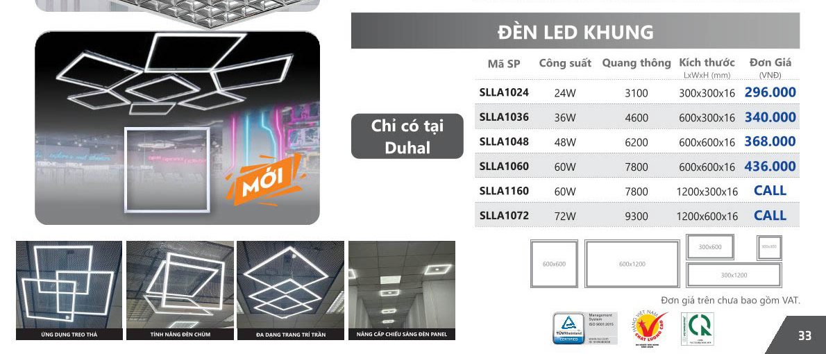 Đèn LED khung Duhal KLLA1048 Đèn LED khung Duhal KLLA1048