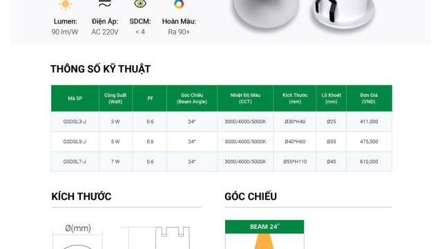 Đèn led cao cấp GS Lighting- Led Min
